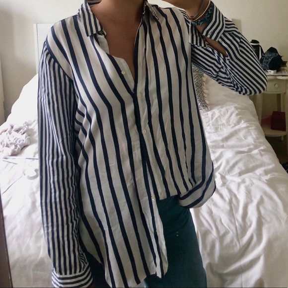 Blue and White Striped Button Up Shirt // Zara - Picture 3 of 4